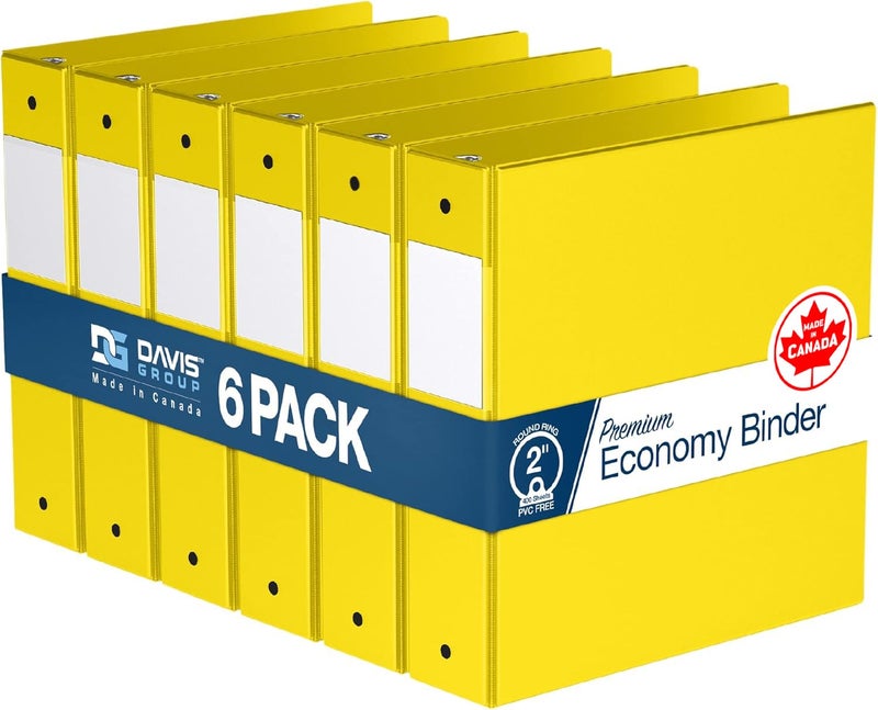 Davis Group Premium Economy 6-Pack 3-Ring Binders for School or Office, Round-Ring Binders, 2 Inch, Yellow - Image 1